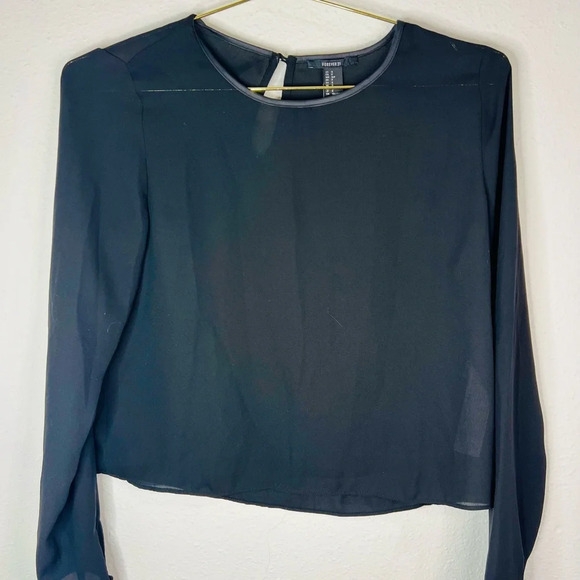 Forever 21 Women's Black Sheer Long Sleeve Top Small Minimalist Elegant - Picture 3 of 9